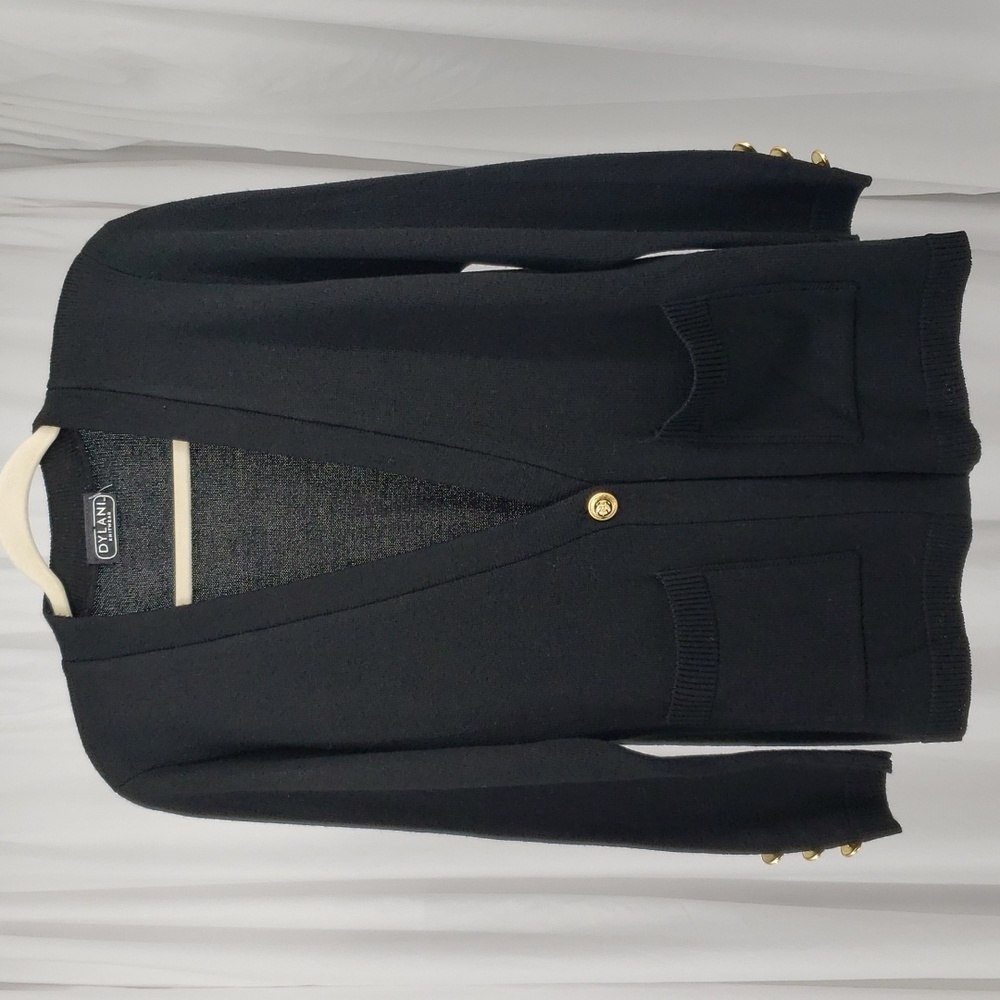 DYLANI Knitwear Black Cardigan Eagle Crown Buttons Gold Metal Embellished Size M